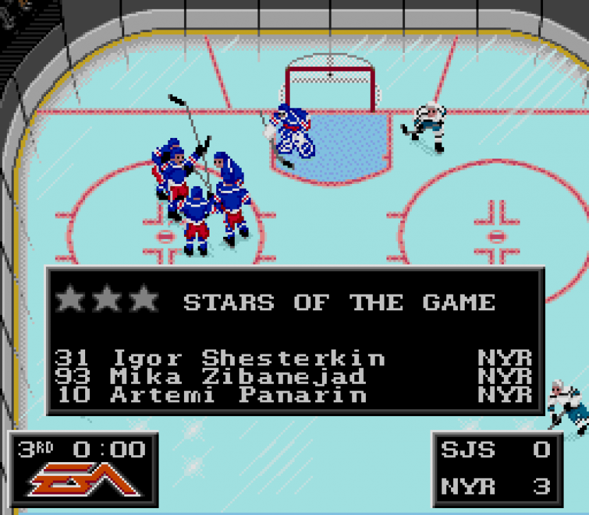 NHL 94 - Screenshots - 11. Crease, Goalie, Timer, & Stars of the Game - 2023 04 16 - 4x.png